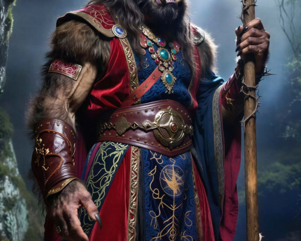 Bipedal Creature with Horns and Elaborate Attire