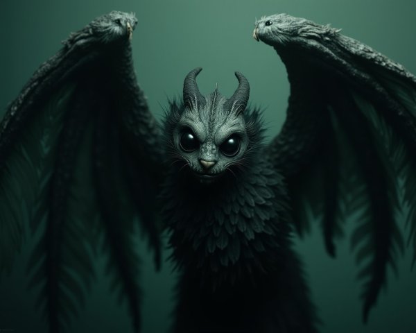 Fantastical Creature with Three Heads and Raven Wings