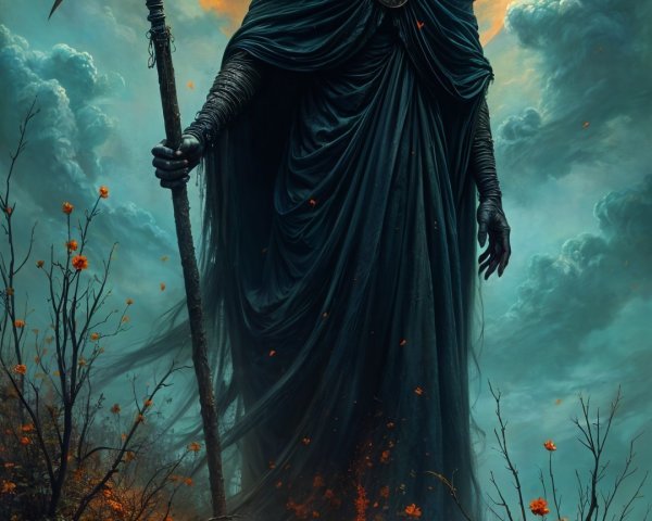 Mysterious Cloaked Figure Under Glowing Full Moon