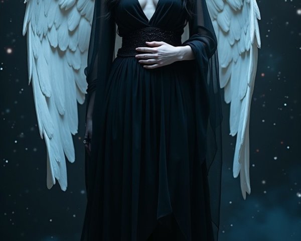 Mysterious Figure with Cosmic Backdrop and Wings