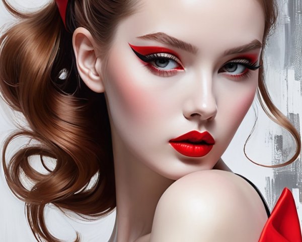 Bold Makeup and Elegant Hair with Red Accents