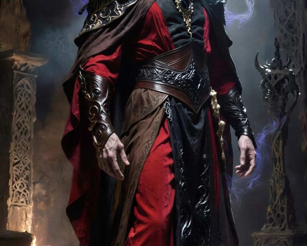 Tall Man in Dark Sorcerer Robes with Hooded Face