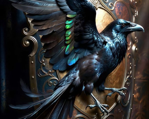 Dark Fantasy Raven on Ornate Shield Artwork