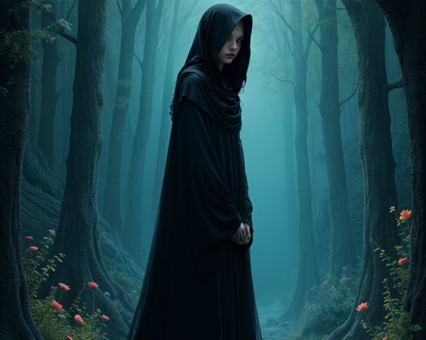 Mysterious Figure in Enchanted Forest Setting