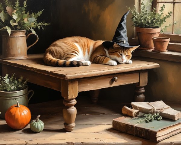 Cozy Sunlit Room with Cat and Autumn Decor