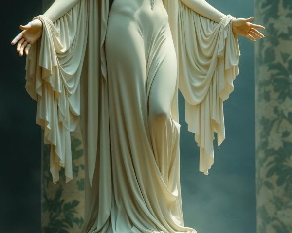 Elegant Statue of Woman in Draped Robes and Columns
