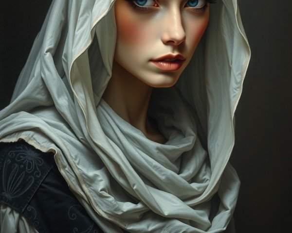 Portrait of a Young Woman in Flowing White Scarf