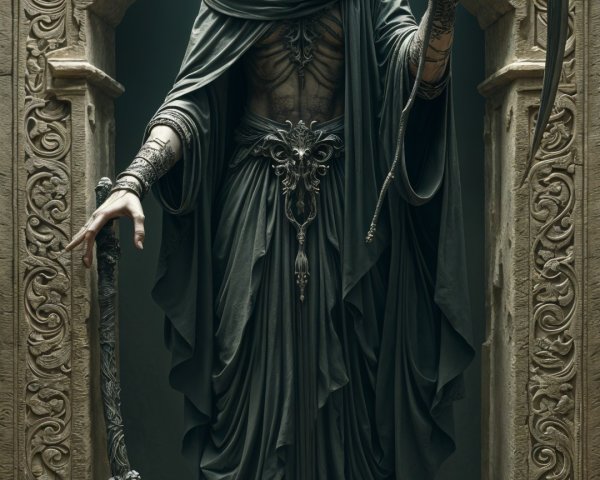 Skeletal figure in dark robes within ornate archway