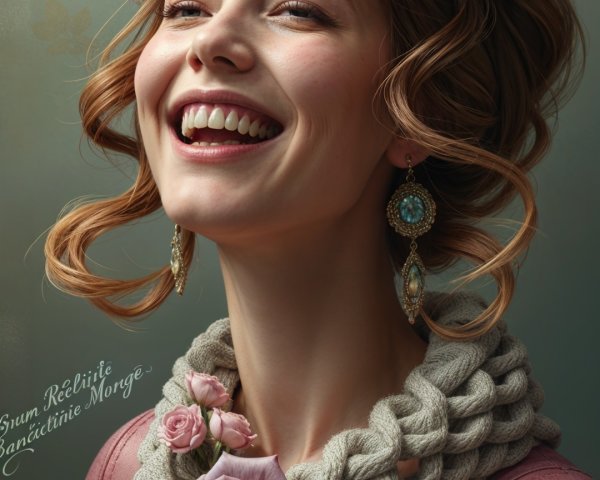 Elegant Woman with Colorful Fan and Whimsical Creature