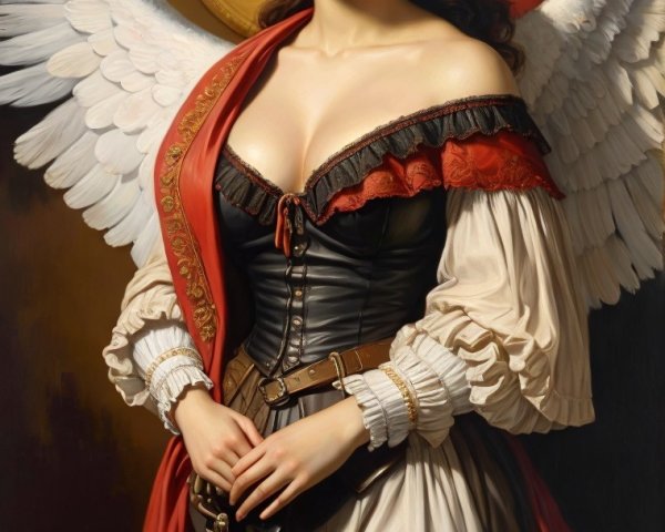 Graceful figure with angelic wings and golden halo