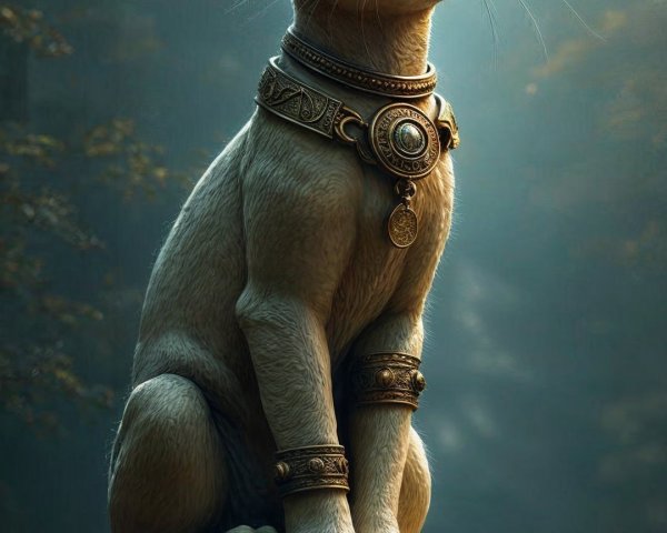 Regal Cat with Golden Eyes on Ornate Pedestal
