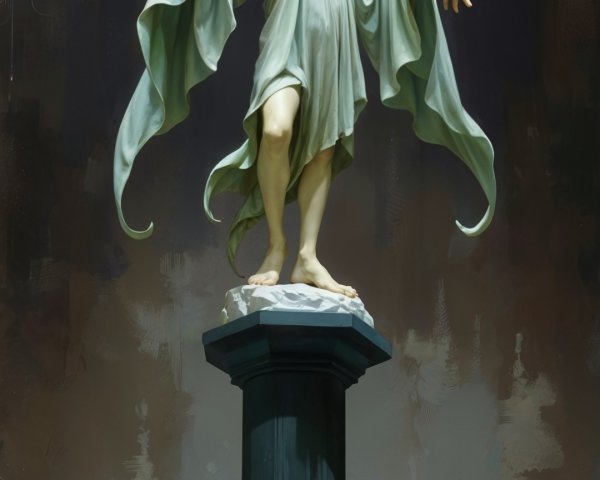 Ghostly Figure on Pedestal with Ethereal Aura