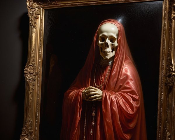 Skeletal Figure in Red Robe with Golden Frame