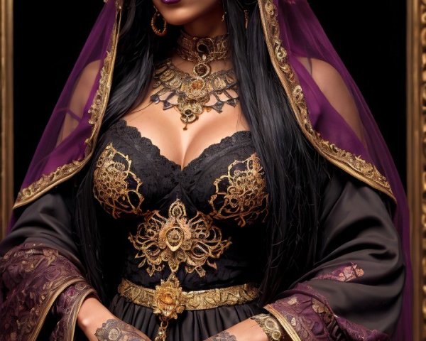 Regal Figure in Elaborate Purple and Gold Gown