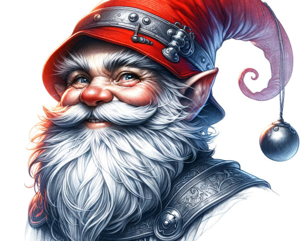 Cheerful gnome with vibrant red hat and bushy beard