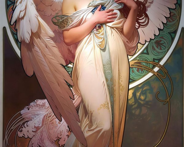 Art Nouveau Archangel with Floral Surroundings
