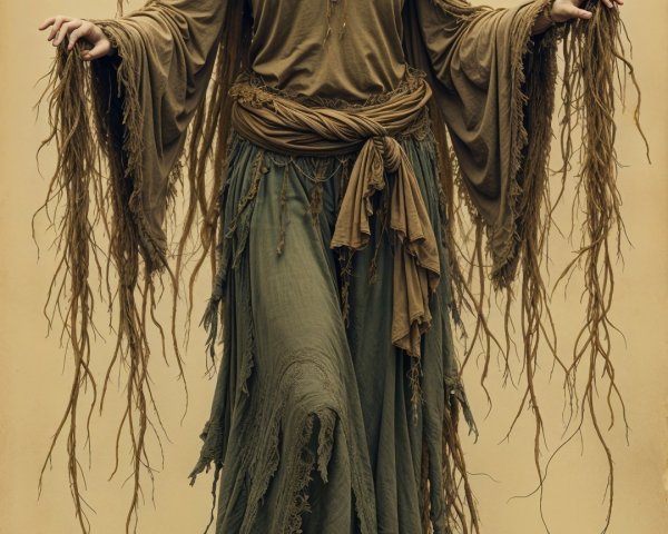 Mysterious Figure in Nature-Inspired Garments