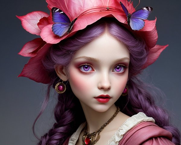Styled Young Woman with Lavender Hair and Jewelry