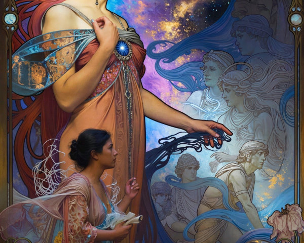 Art Nouveau Painting of Elegant Woman with Vortex