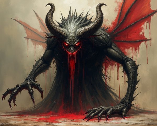 Menacing demon with dark features and glowing eyes