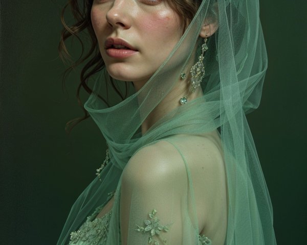 Young woman in mint-green gown with crystal crown