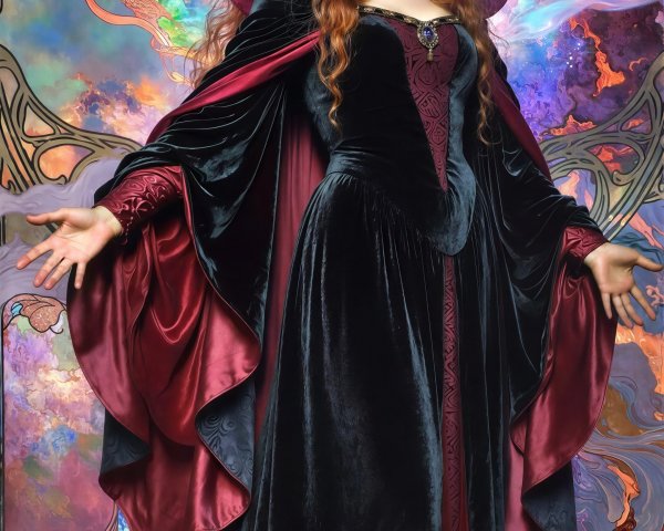 Maleficent in Black Velvet Dress on Purple Pedestal