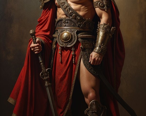 Muscular Male Warrior in Ancient Armor with Sword