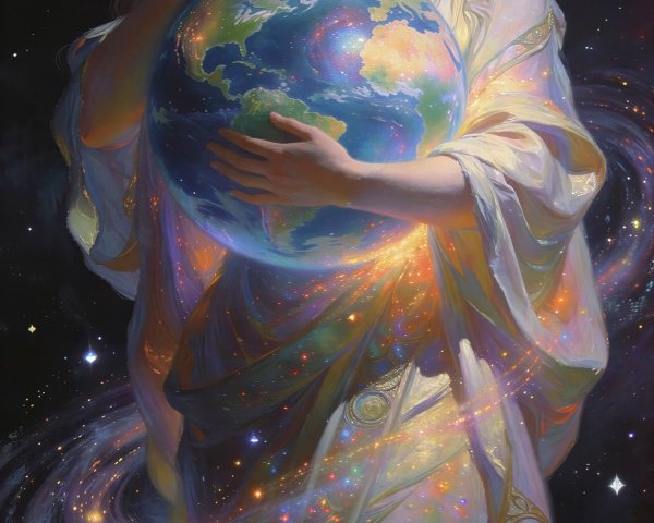 Ethereal Full-Body Painting of Peaceful Woman with Earth