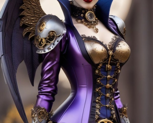 Gothic Steampunk Doll with Bat Wings and Corset