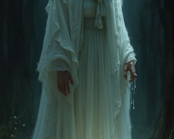 Mysterious Figure in a Dimly Lit Enchanted Forest