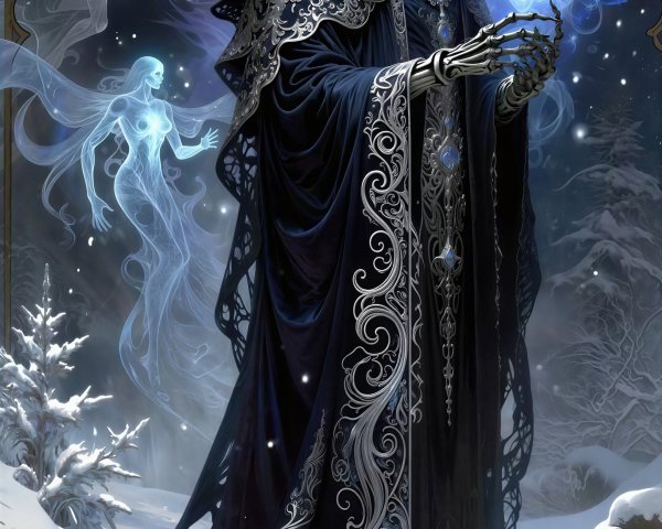 Dark Fantasy Artwork of Death in a Snowy Forest