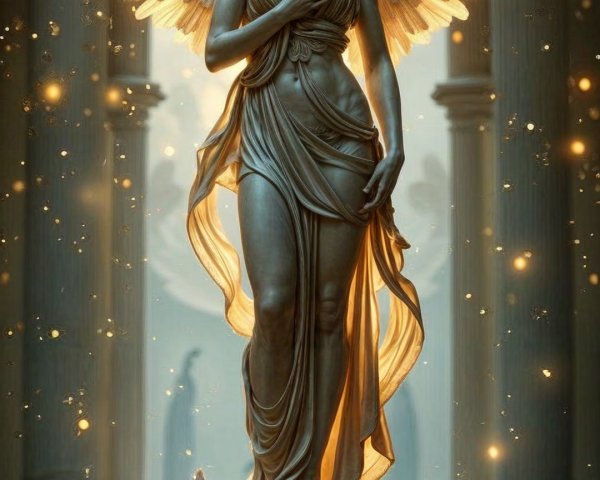 Majestic Angel Statue with Ethereal Glow and Serenity