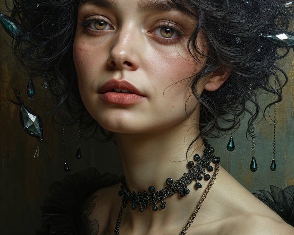 Young woman with dark hair and elegant attire