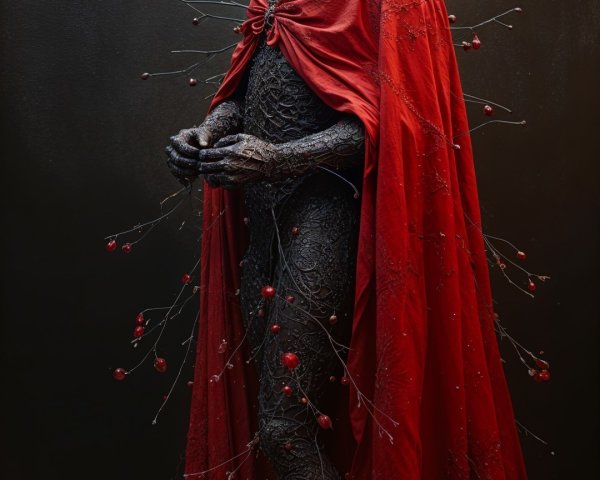 Textured Figure with Red Cloak and Dark Backdrop