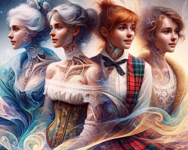 Elegant Women Representing Different Fashion Eras