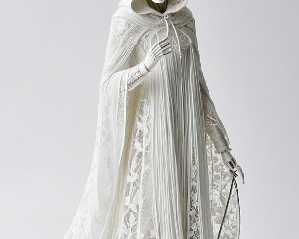Elaborate White Cloak on Mystical Skeletal Figure