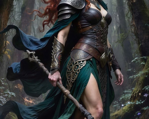 Full-body portrait of a female nature sorceress