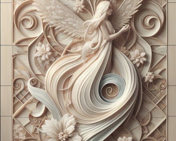 Intricately Carved Wooden Relief of an Angel Figure