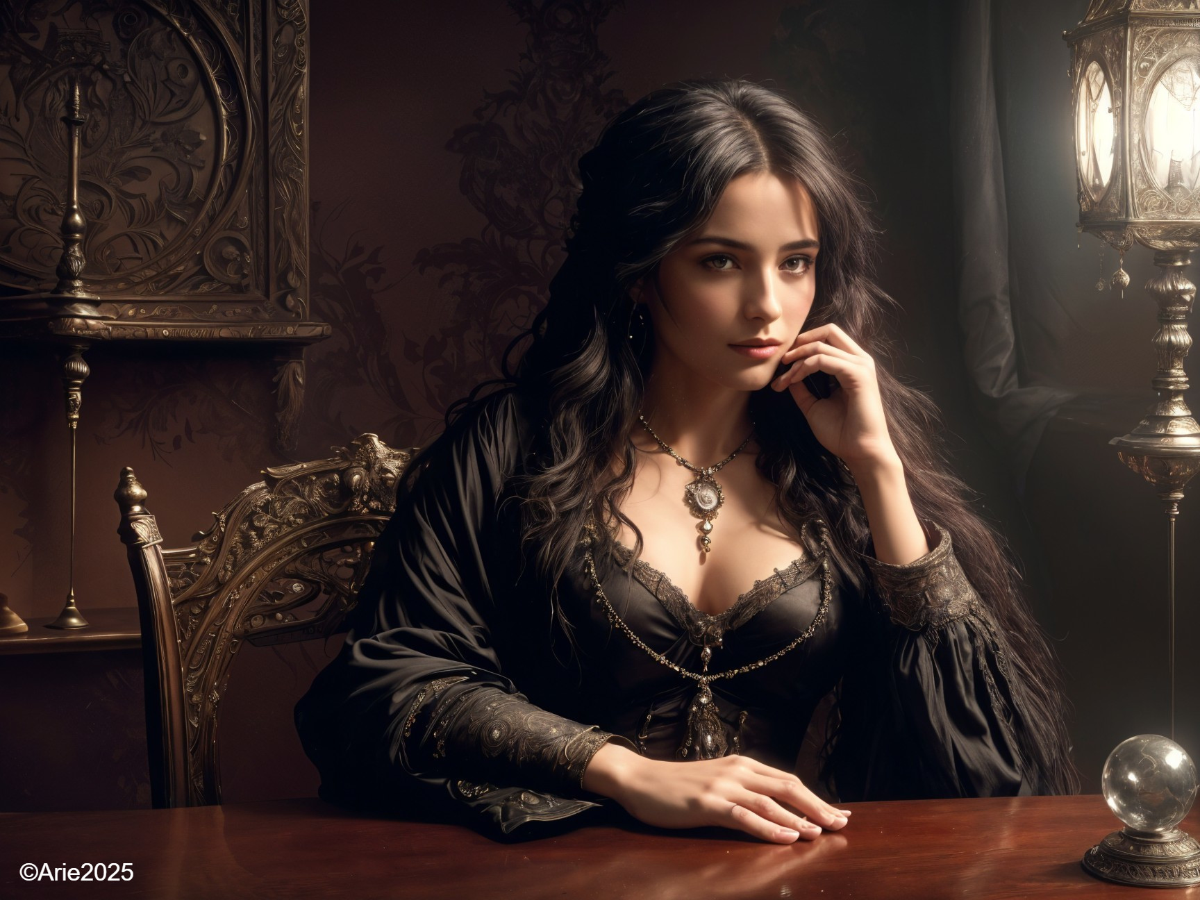 Elegant Woman in Ornate Room with Vintage Decor