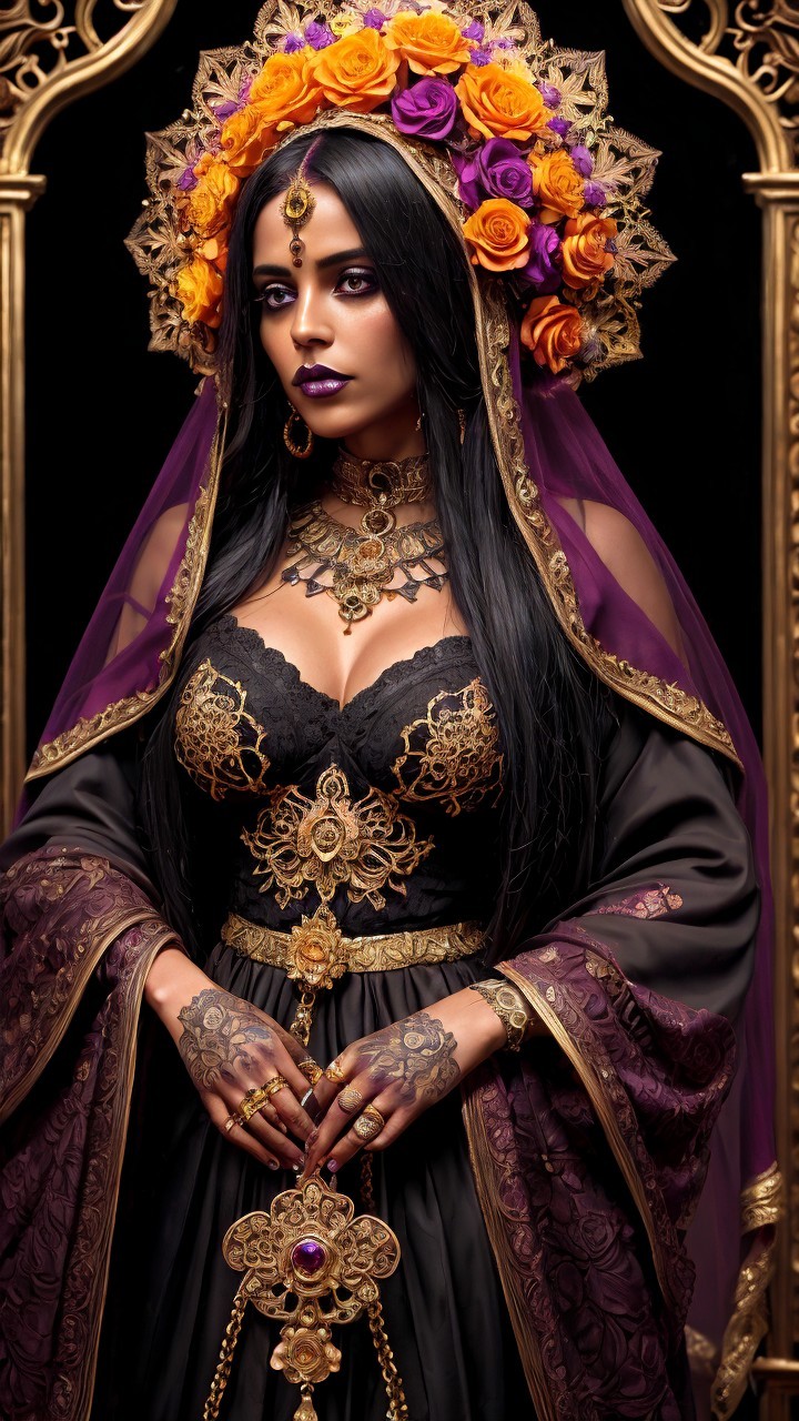 Regal Figure in Elaborate Purple and Gold Gown