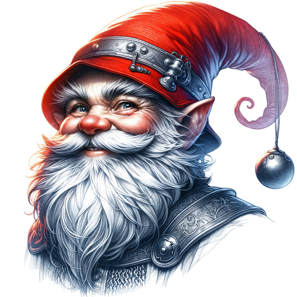Cheerful gnome with vibrant red hat and bushy beard