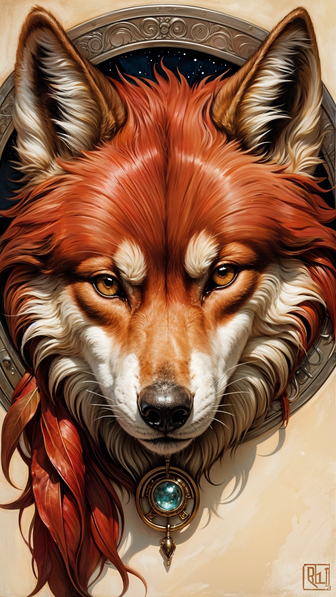 Artistic Representation of a Fox's Head with Border
