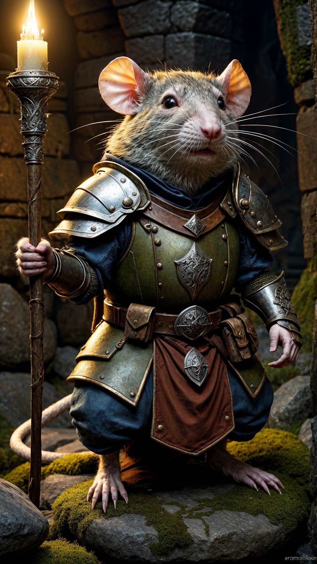Valiant Mouse in Armor in Dim Stone Chamber