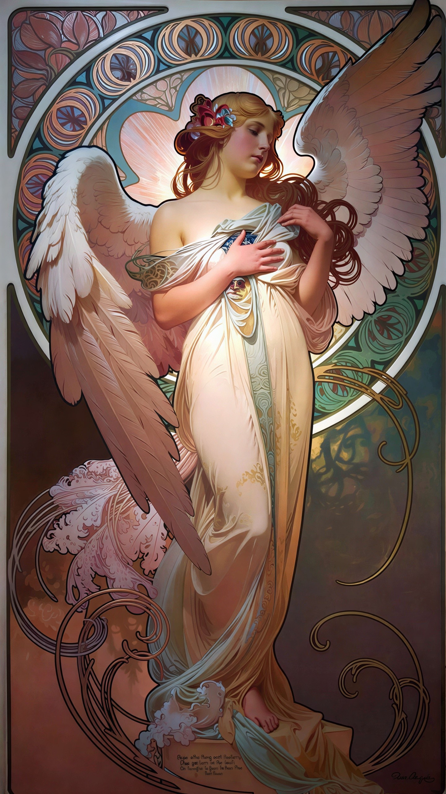 Art Nouveau Archangel with Floral Surroundings