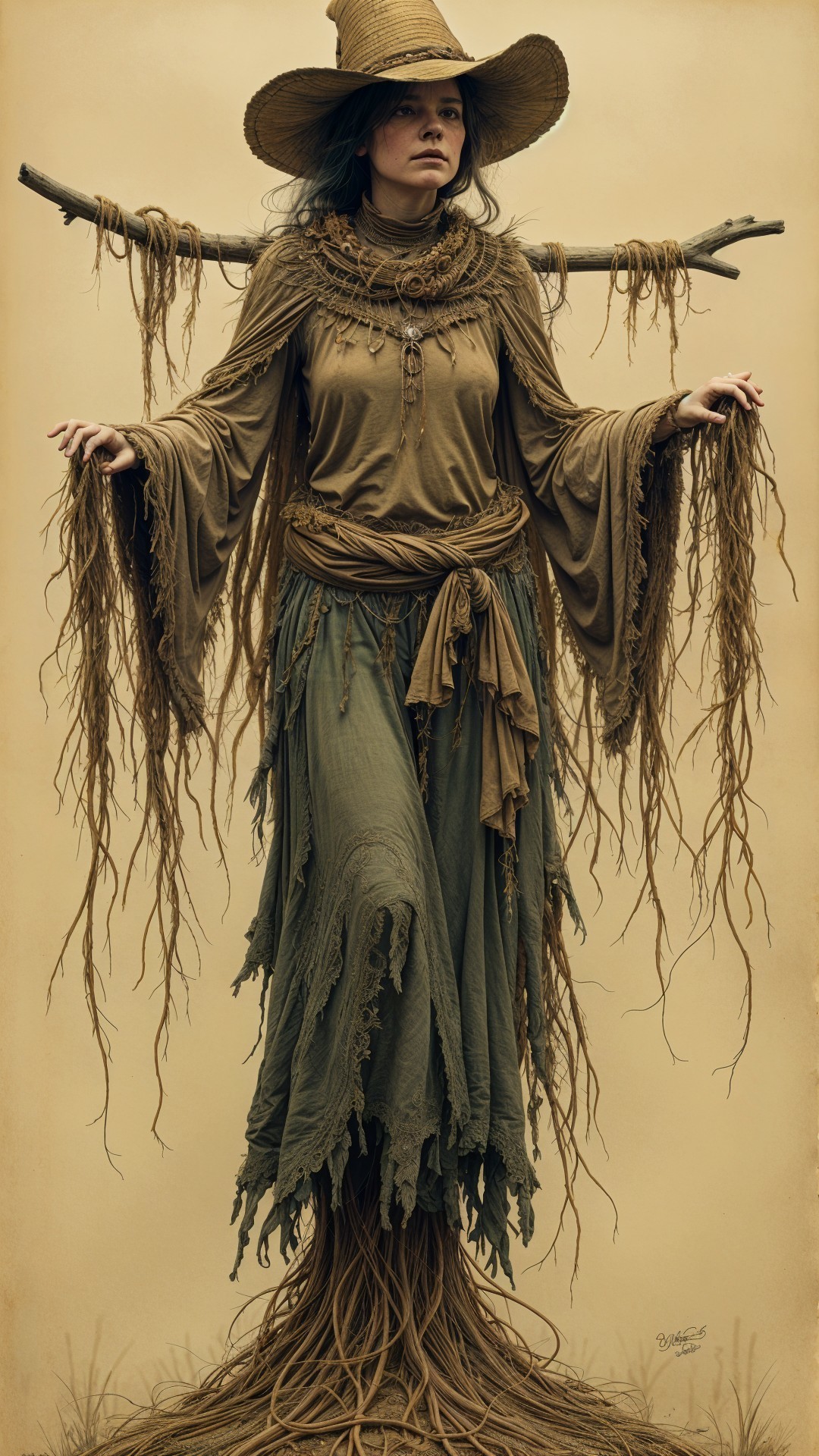 Mysterious Figure in Nature-Inspired Garments