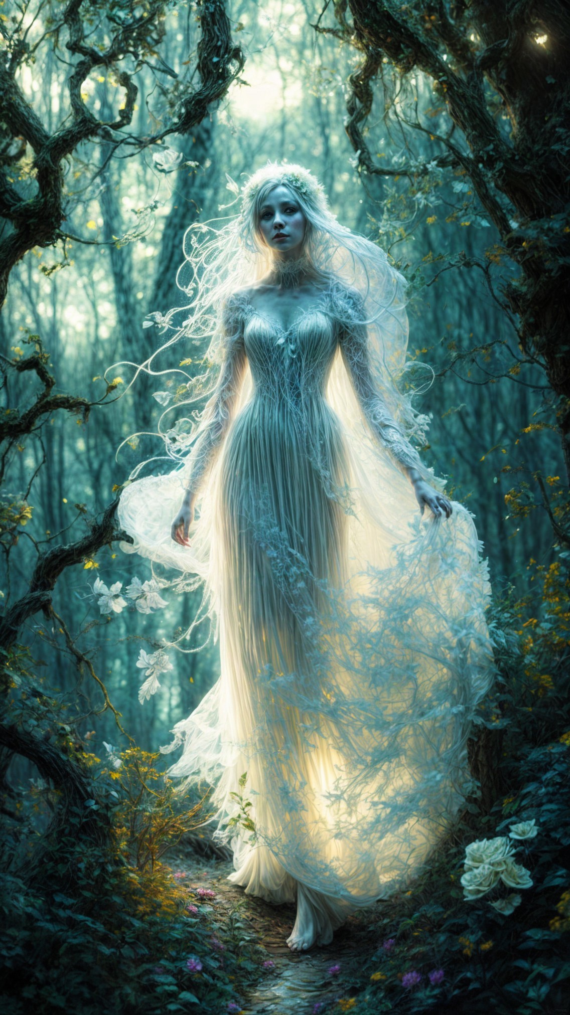 Luminous Figure in a Mystical Forest Setting