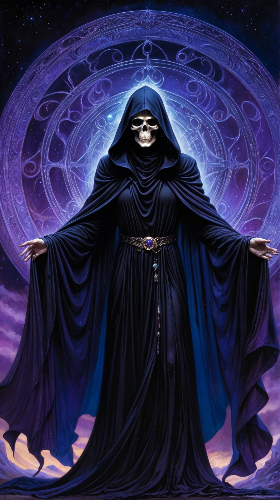 Mysterious figure with skull face and glowing design