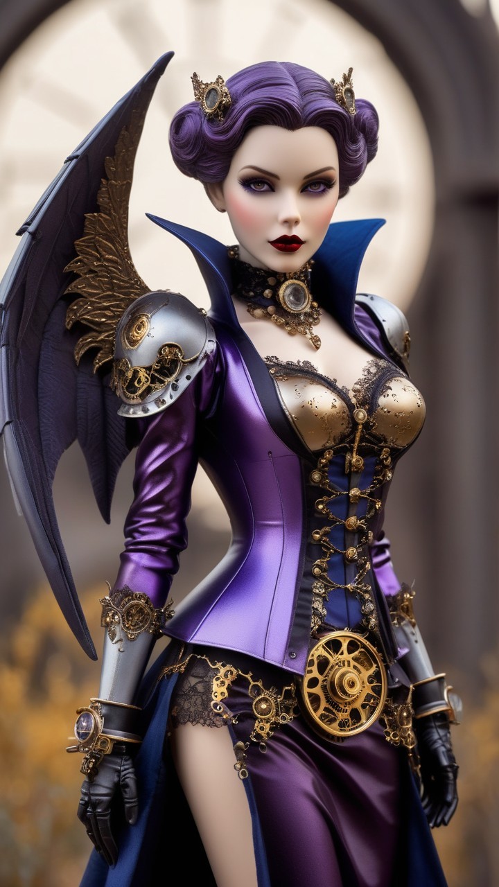 Gothic Steampunk Doll with Bat Wings and Corset