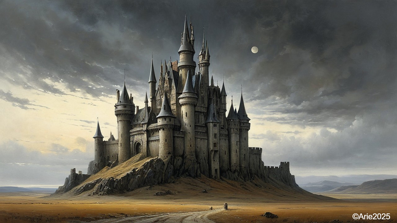 Medieval Castle on Rocky Outcrop with Dramatic Landscape
