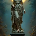 Majestic female figure on pedestal with moonlit backdrop